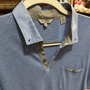 Ted Baker Men’s Sz. 4 Light Blue Casual Polo Shirt with Gray Accents
